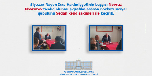 Siyəzən Rayon İcra Hakimiyyətinin başçısı Novruz Novruzov növbəti səyyar qəbulunu Sədan kənd sakinləri ilə keçirib